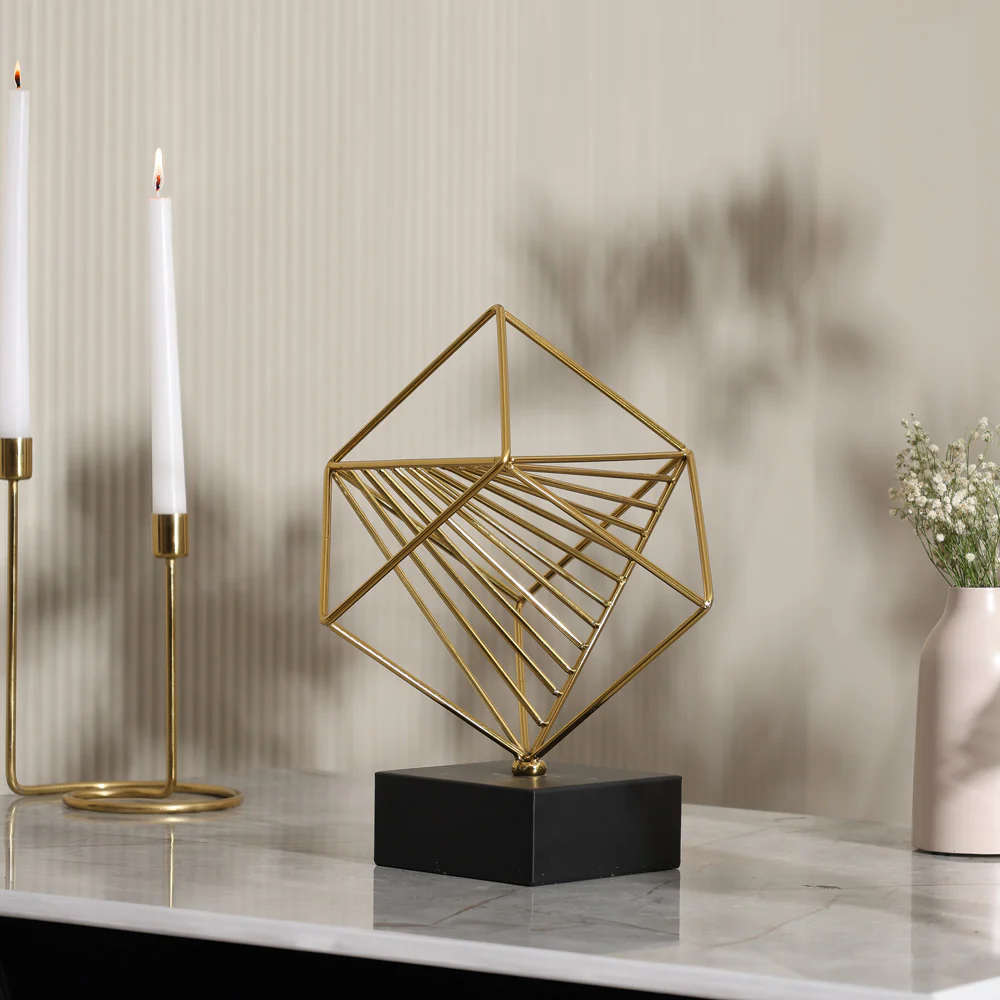 Cube Metallic Sculpture - Black Gold - Image 4