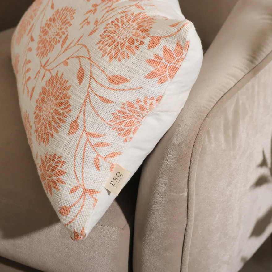 Dahlia Rectangular Printed Cotton Cushion Cover 50x30cm - Peach White - Image 3