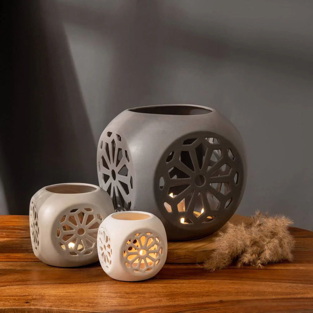 Fiore Ceramic Candle Holder Large - Grey - Image 4