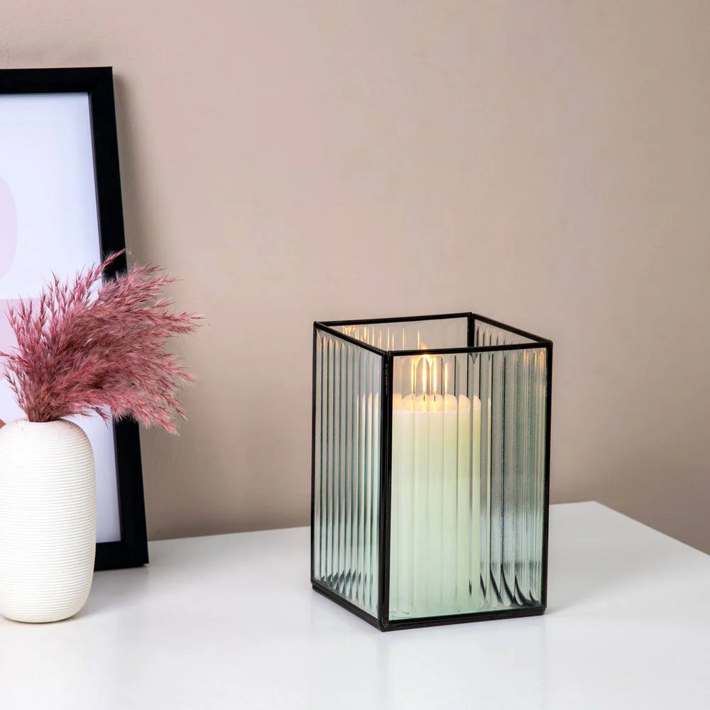 Fluted Glass Hurricane - Gunmetal - Image 4