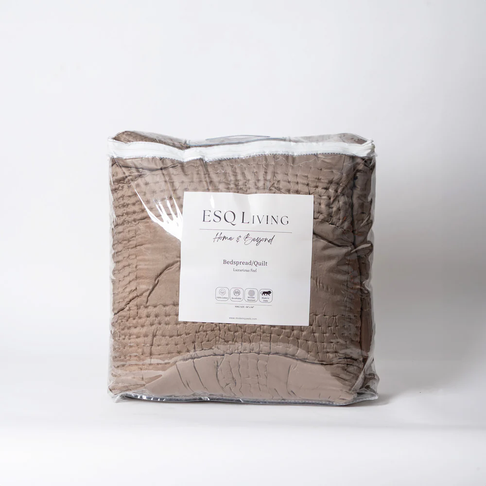 Grid Check Cotton Quilt - Mocha - Image 4
