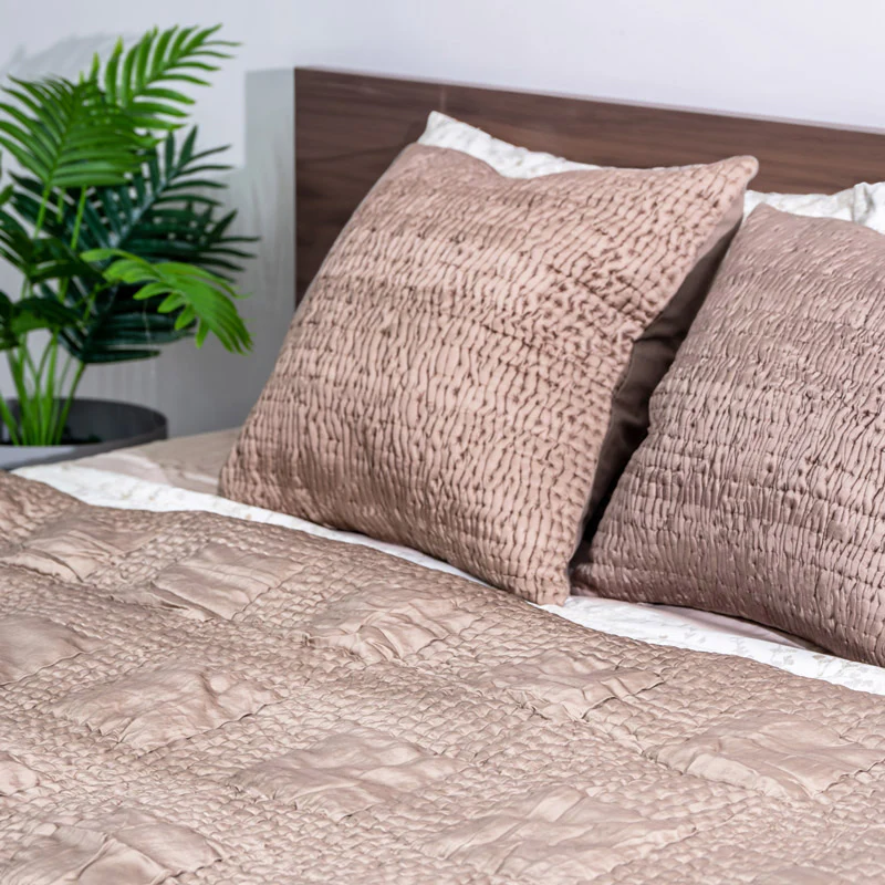 Grid Check Cotton Quilt - Mocha - Image 8