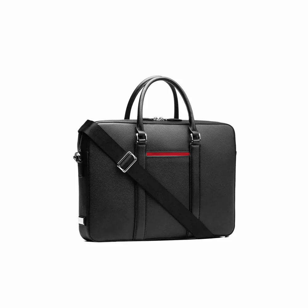 Manhattan Leather Briefcase - Black & Racing Red - Image 3