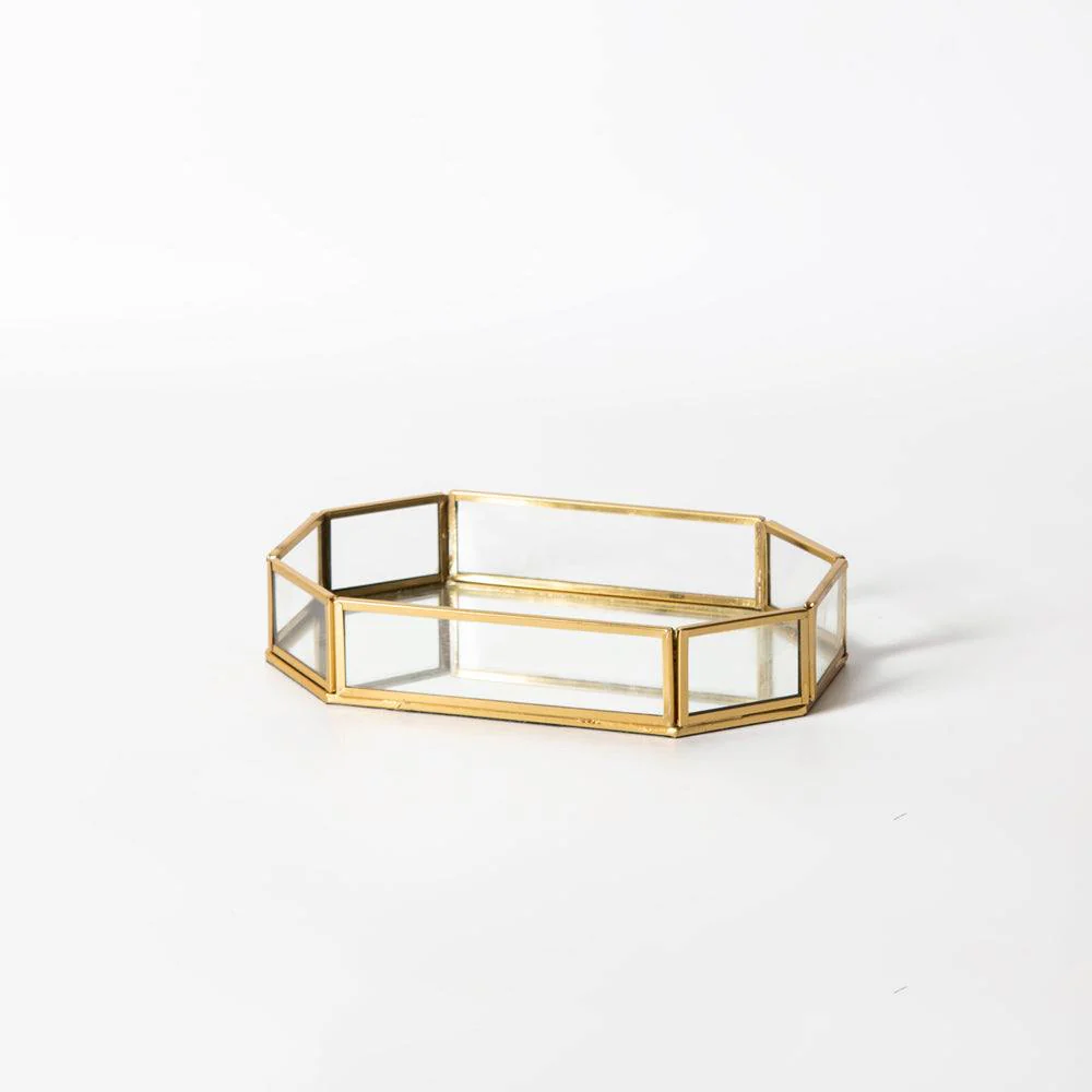 Octagon Glass Tray Small - Gold - Image 3