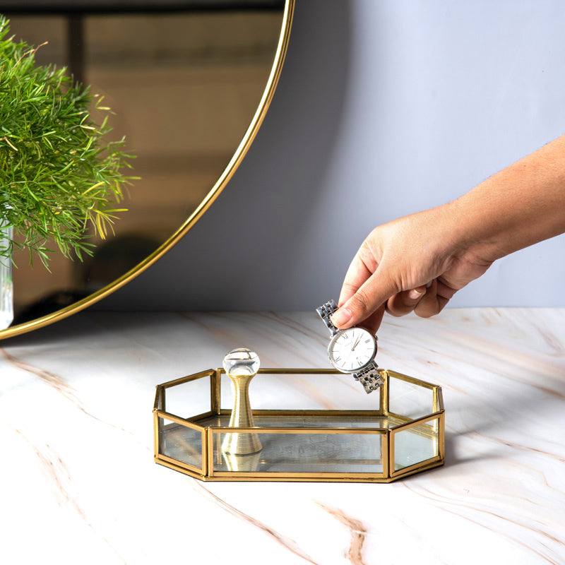 Octagon Glass Tray Small - Gold - Image 4