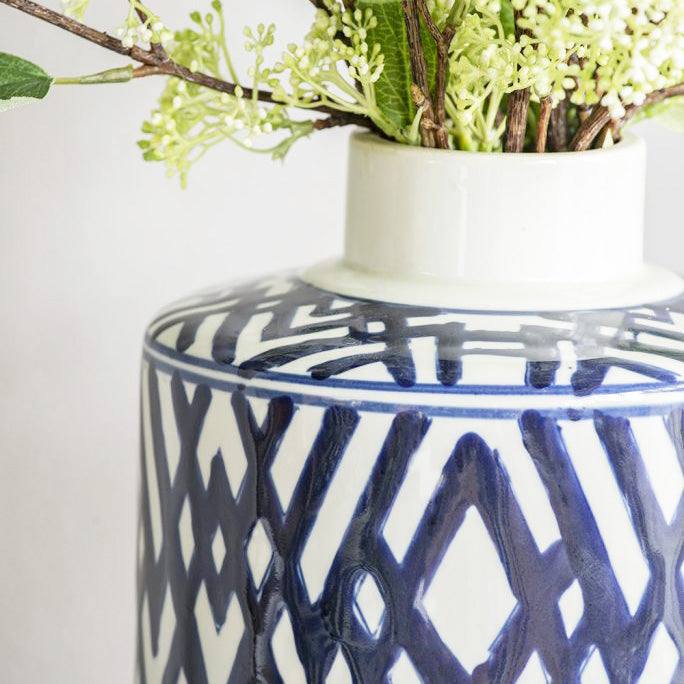 Porcelain Lidded Jar Tall - Blue Chevron - Image 7