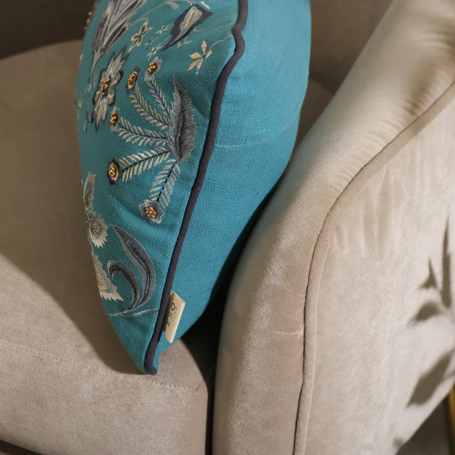 Sierra Beaded Embroidered Rectangular Cushion Cover 50x30cm - Azure - Image 4