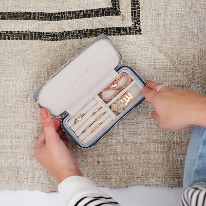 Travel Jewellery Pouch Medium - Dusky Blue - Image 3